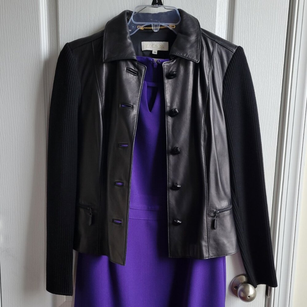 Black Escada Leather/Stretch Jacket Size 34/SIze 4 US